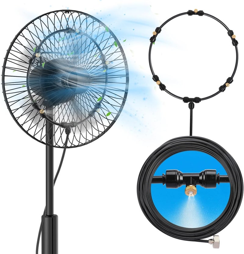 Bigmeta Anti-leak Fan Mister for Outside Patio - Pre-Assembled Cooling System with 32FT Misting Line 5 Heavy-duty Brass Nozzles, Summer Porch Garden Backyard Yard Water Mister Spray(No Fans) - Image 1